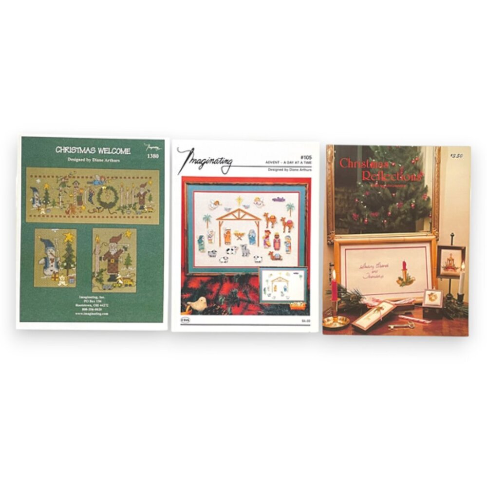 Lot of 3 Christmas Cross Stitch Pattern Booklets Imaginating and Stitchmaker